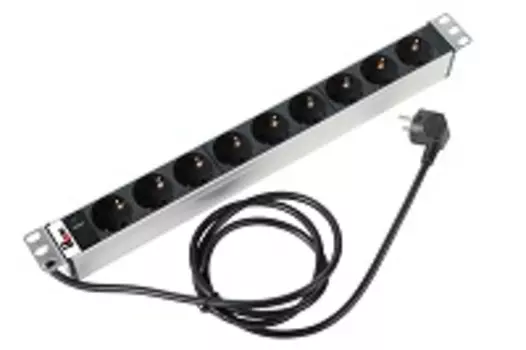 Блок розеток Rem-16 с инд., 9 Schuko, 16 A, алюм., 19", шнур 3 м (R-16-9S-I-440-3)