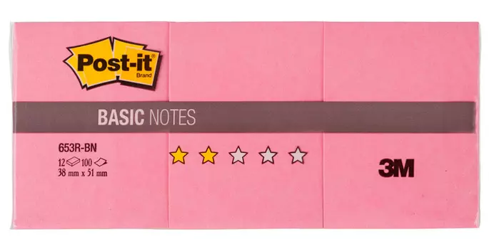 Блок самоклеящийся бумажный 3M Post-it Basic 653R-BN 7100215955 38x51мм 100лист. неон 3цв.в упак. (упак.:12шт)