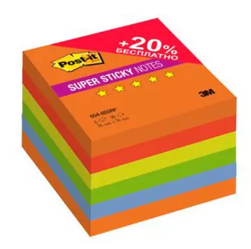 Блок самоклеящийся бумажный 3M Post-it Super Sticky 654-6SSRP Огонь Плюс 7100091463 76x76мм 90лист. ассорти 5цв.в упак. (упак.:6шт)