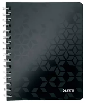 Блокнот Leitz WOW 46410095 A5 PP 80л клетка твердая обложка спираль двойная черный