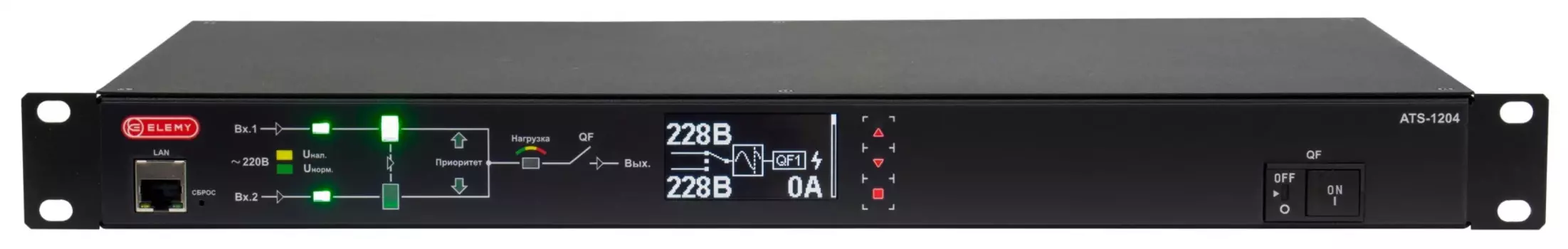 Автоматизированный ввод резервного питания Elemy ATS-1204/16 гор.размещ. 1xC19 9xC13 с мониторингом 16A 2xC20