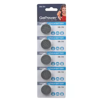 Батарейка GoPower CR2032 BL5 Lithium 3V (5/100/2000) блистер (5 шт.) Батарейка GoPower CR2032 (00-00015603)
