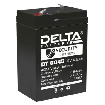Батарея DELTA свинцово-кислотная типа AGM, клеммы F1, Delta DT 6045 (6V / 4.5Ah