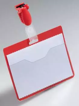Бейдж Durable 8106-03 60х90мм горизонтальный зажим+клип красный (упак.:25шт)