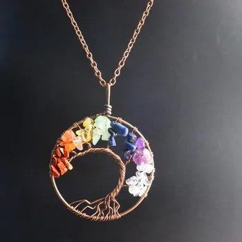 BLINGBAY женское ожерелье с подвеской, разноцветное ожерелье из натурального камня с кристаллами гравия, ожерелье с подвеской в виде Древа жизни, современное ювелирное изделие, подарок