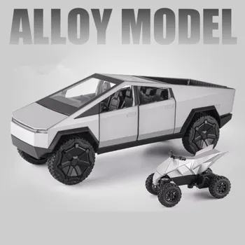 1/24 Tesla Cyber Игрушечный грузовик Пикап Литые модели автомобилей Металлические игрушечные внедорожники Моделирование моделей автомобилей Звук и свет Детские подарки серый