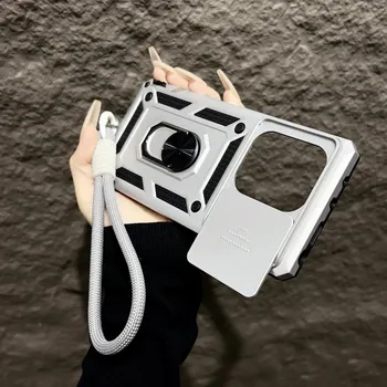 For Xiaomi 14T Pro Case Car Magnetic Ring Stand With Lanyard Slide Camera Shockproof Cover for Redmi Note 13 14 pro plus 4G 5G For Xiaomi 14T&1