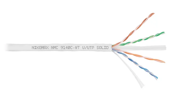 Кабель витая пара U/UTP 6 кат. 4 пары NIKOMAX NMC 9140C-WT 23AWG(0.57 мм), медь, одножильный (solid), внутренний, полимерный материал, нг(A)-HF, белый