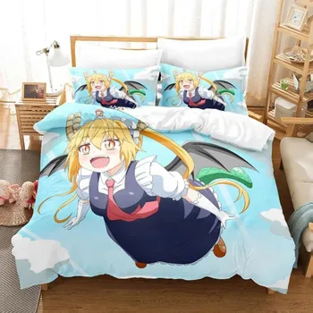 Комплект постельного белья 3D Kawaii Girl Miss Kobayashi s Dragon Maid, комплект из трех предметов в стиле аниме для взрослых и детей, для спальни, пододеяльник, наборы домашнего текстиля 70x133cm 2pcs