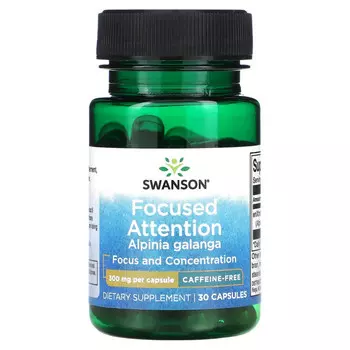 Swanson, Focused Attention Alpinia Galanga, без кофеина, 300 мг, 30 капсул
