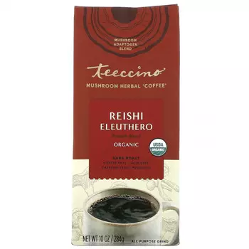 Teeccino, Травяной кофе с грибами, рейши элеутеро, темная обжарка, без кофеина, 284 г (10 унций)