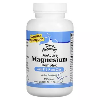 Terry Naturally, Биоактивный магниевый комплекс с P-5-P и цинком, 120 капсул