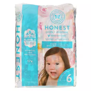 The Honest Company, Honest, подгузники, размер 6, от 35 кг, роза, 18 подгузников