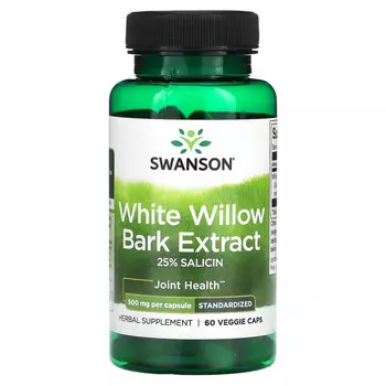 Swanson, Экстракт коры белой ивы, 500 мг, 60 растительных капсул