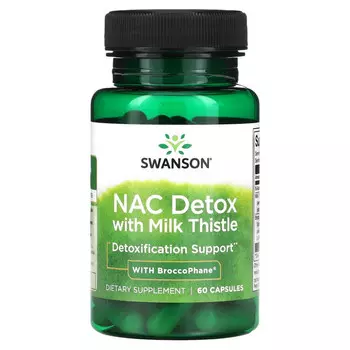 Swanson, NAC Detox с расторопшей и BroccoPhane, 60 капсул