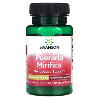 Swanson, Пуэрария мирифика с витаминами B6 и B12, 60 растительных капсул