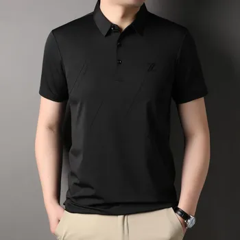Men s Non-ironing Ice Silk Casual Polo Shirt Summer New Father Business Men s Lapel Short Sleeve M
