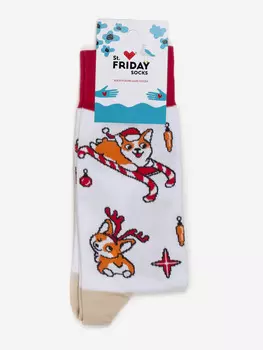 Новогодние носки St.Friday Socks, Корги Новый Год, Белый