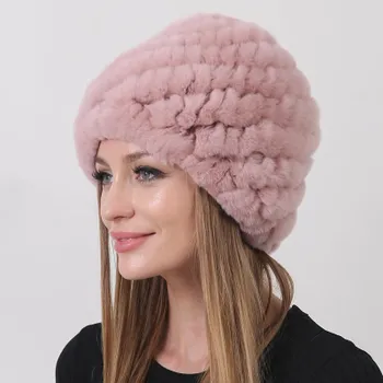 Модная женская меховая шапка из кролика для согрева зимой One Size (56-60cm)