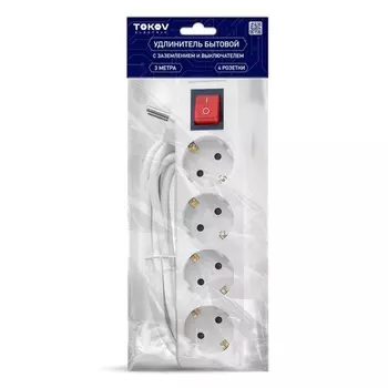 Удлинитель Tokov Electric TKE-C01-BU4-3-1-ZV (4х3 м, с заземлением, с выключателем)