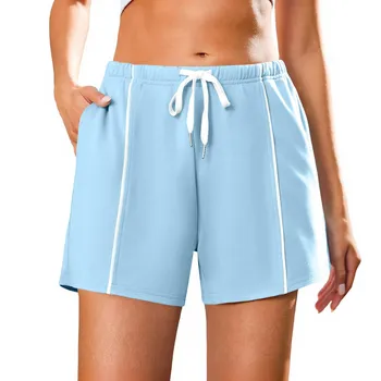 Women s Summer Casual Sports High Waist Drawstring Shorts L чёрный