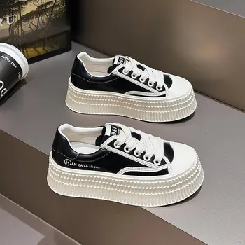 2025 Early Spring Super Soft Leather Height-Boosting White Sneakers - Korean Casual Style 34 белый/бежевый