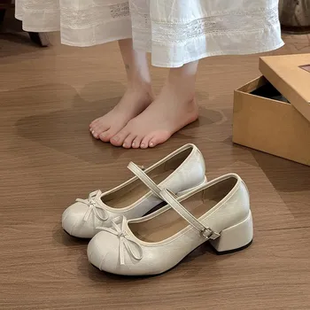 Bow shallow mouth word with Mary Jane single shoes women s inner height increase soft sole ballet shoes spring and autumn 35