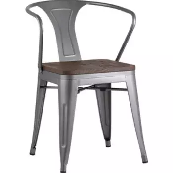 Стул Stool Group Tolix Arm wood серебристый матовый + темное дерево YD-H440AR-W YG-15