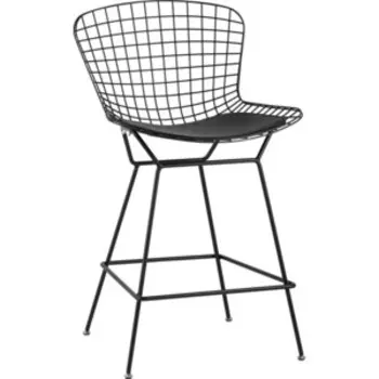 Стул полубарный с низкой спинкой Stool Group Bertoia черный с черной подушкой