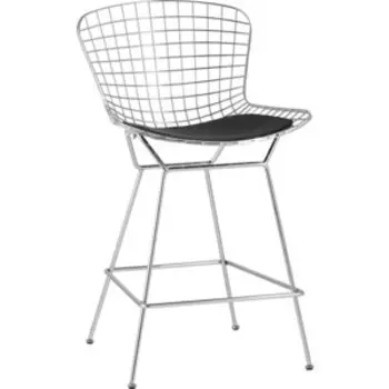 Стул полубарный с низкой спинкой Stool Group Bertoia хромированный с черной подушкой