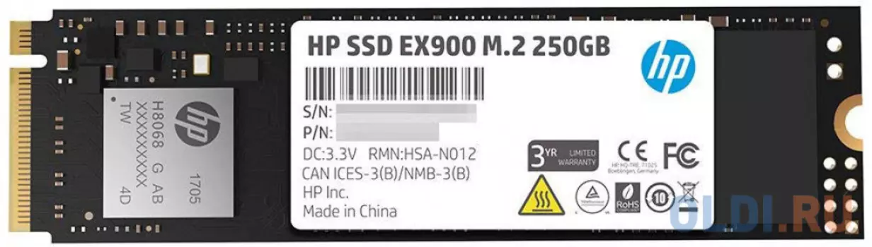Твердотельный накопитель SSD M.2 250 Gb HP EX900 Read 2100Mb/s Write 1300Mb/s 3D NAND TLC 2YY43AA