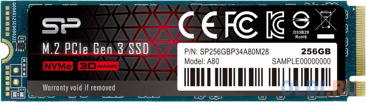 Твердотельный накопитель SSD M.2 256 Gb Silicon Power P34A80 SP256GBP34A80M28 Read 3200Mb/s Write 3000Mb/s 3D NAND TLC
