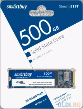 Твердотельный накопитель SSD M.2 500 Gb Smart Buy Stream E19T Read 3300Mb/s Write 3000Mb/s 3D NAND TLC SBSSD-500GT-PH19T-M2P4