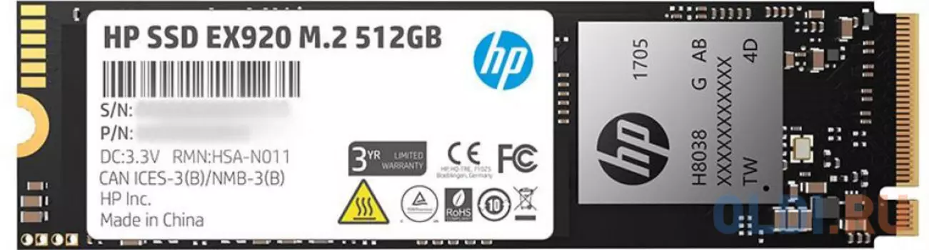Твердотельный накопитель SSD M.2 512 Gb HP EX920 Read 3200Mb/s Write 1600Mb/s 3D NAND TLC 2YY46AA