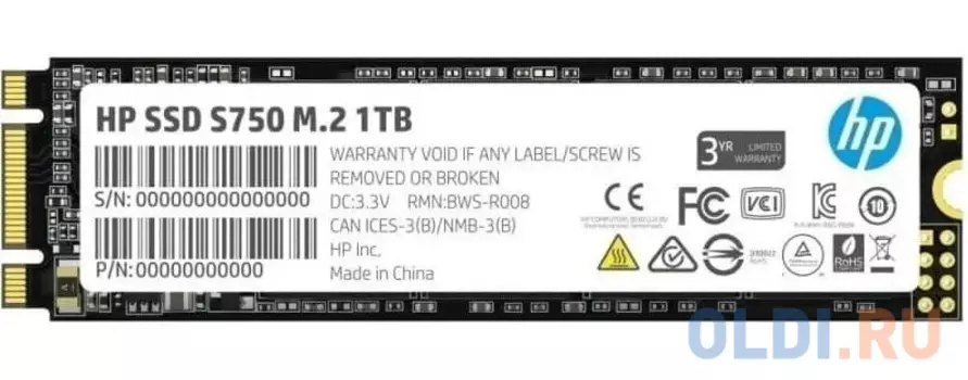 Твердотельный накопитель SSD M.2 1 Tb HP S750 Read 560Mb/s Write 520Mb/s 3D NAND TLC
