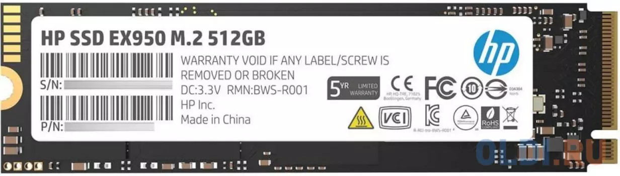 Твердотельный накопитель SSD M.2 512 Gb HP EX950 Read 3500Mb/s Write 2250Mb/s 3D NAND TLC 5MS22AA