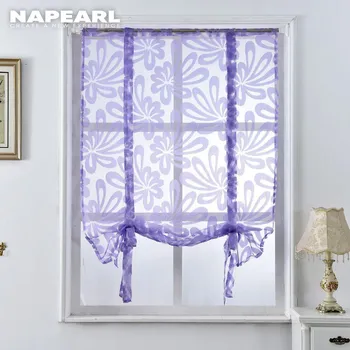 1 шт. NAPEARL жаккардовые римские шторы с цветочным тюлем, оконная штанга, карманная кухонная прозрачная занавеска для гостиной W80 x L100 коричневый