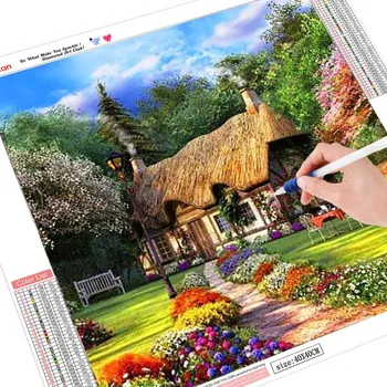 5D Diy Полный квадрат Алмазная картина Пейзаж Ветряная мельница и цветы Кристалл Мозаика Вышивка крестом 40*40 cm