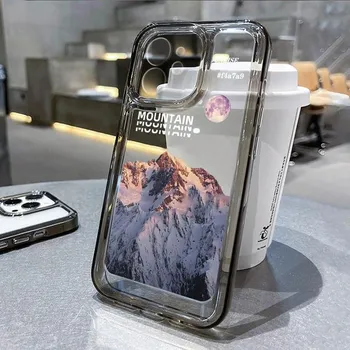 Чехол Sunset Clouds Snow Mountain Clear Black для iPhone 12 11 13 Pro Max 14 7 8 Plus Se 2020 2022 Xsmax X Xr, мягкая задняя крышка из ТПУ For iPhone 7 Plus