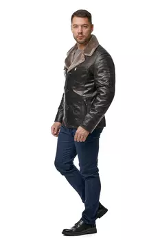 Мужская кожаная куртка из натуральной кожи на меху с воротником