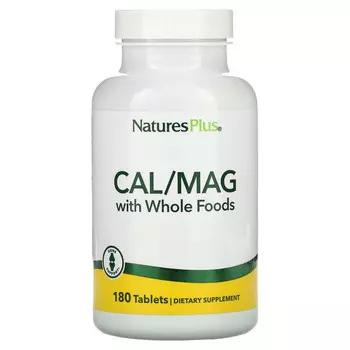 NaturesPlus, кальций и магний с цельнопищевыми ингредиентами, 180 таблеток