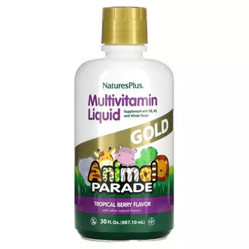 NaturesPlus, Source of Life, Animal Parade, Gold Liquid, мультивитамины для детей в жидкой форме, вкус тропических ягод, 887,10 мл (30 жидк. унций)