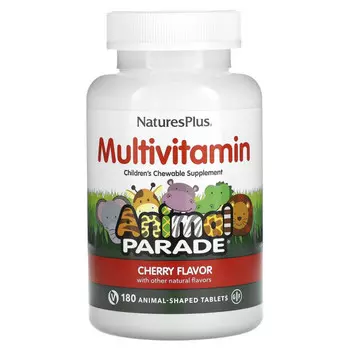 NaturesPlus, Source of Life, Animal Parade, жевательные мультивитамины и минералы для детей, со вкусом вишни, 180 таблеток в форме животных
