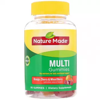 Nature Made, Мультивитаминные жевательные таблетки, апельсин, вишня, смесь ягод, 90 жевательных таблеток