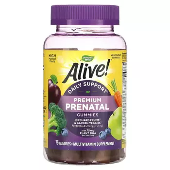 Nature's Way, Alive! Daily Support Premium Prenatal, витамины для беременных, клубника и лимон, 75 жевательных таблеток