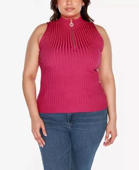 Свитер без рукавов с молнией в четверть размера Black Label Plus Size Belldini, розовый