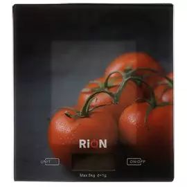 Весы кухонные электронные, стекло, Rion, Томаты, точность 1 г, до 5 кг, LCD-дисплей, PT-893