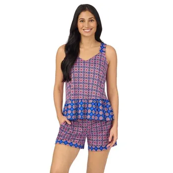 Женский уютный пижамный комплект из майки и пижамных шорт Cuddl Duds, цвет mauve tile geo