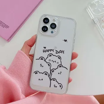Милый забавный чехол с медведем для Iphone 14 13 12 11 Promax Mini Plus Xr Xs Max 7 8 Se 2022, прозрачные мягкие силиконовые чехлы на заднюю панель For iphone 11 Pro