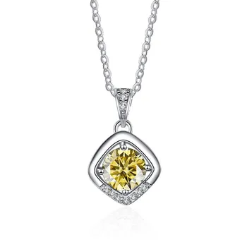 Bague Ringen 1ct VVS D Цветной Муассанит Бриллиантовое Ожерелье Для Женщин Серебро 925 Ювелирные Изделия Женский Простой Темперамент Цепочка На Ключицу 1ct length 45cm чёрный